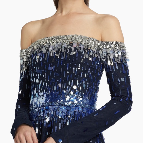 Pamella Roland Midnight Blue Sequin Gown - Picture 6 of 11